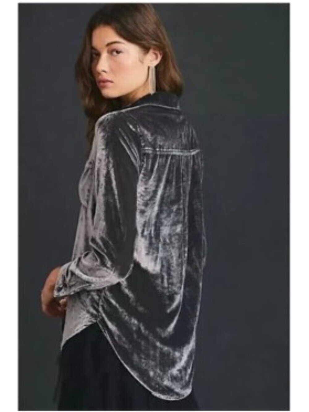 Pilcro Relaxed Velvet Buttondown in Grey from Anthropologie - Size Small - Picture 2 of 7